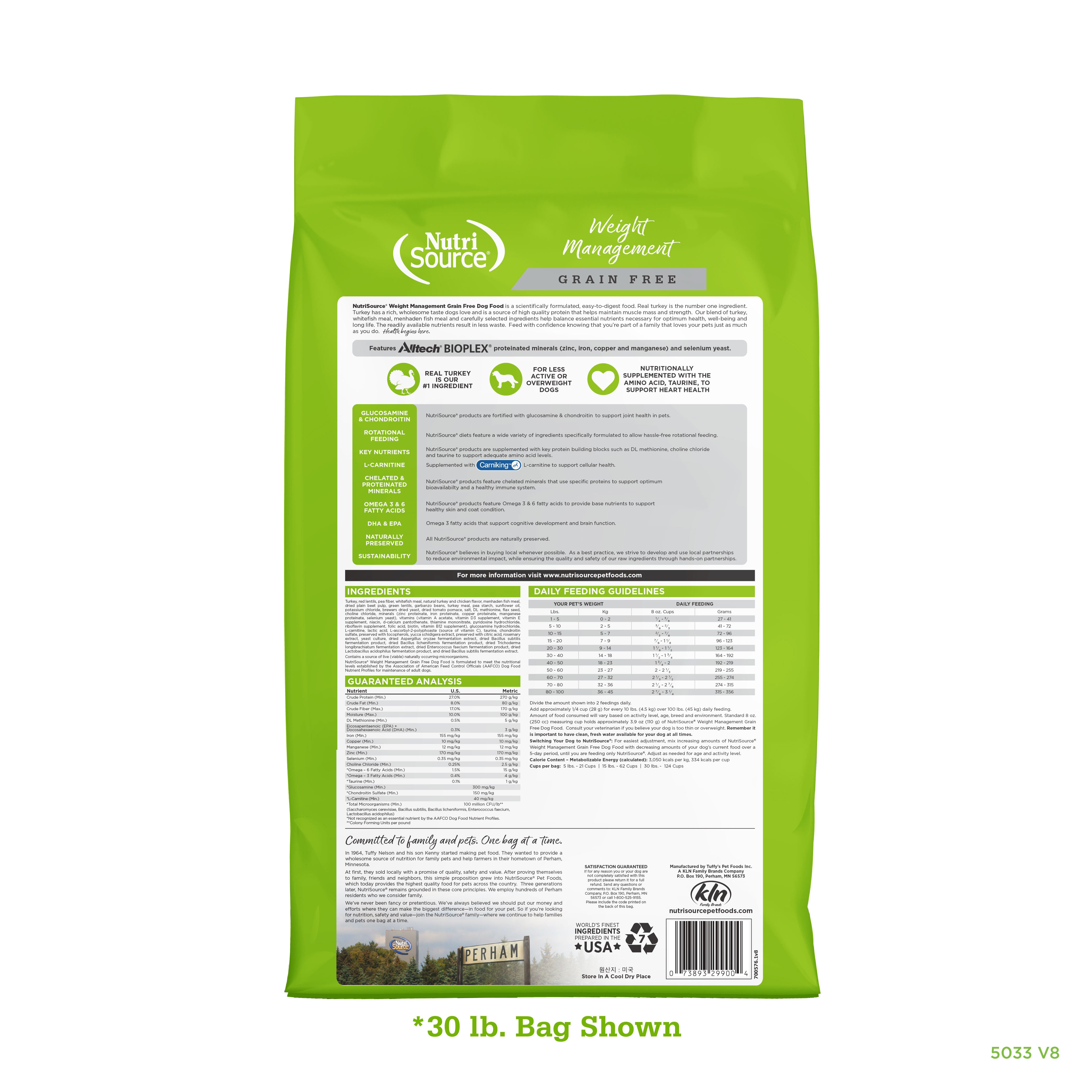 NutriSource Grain Free Weight Management - bag back