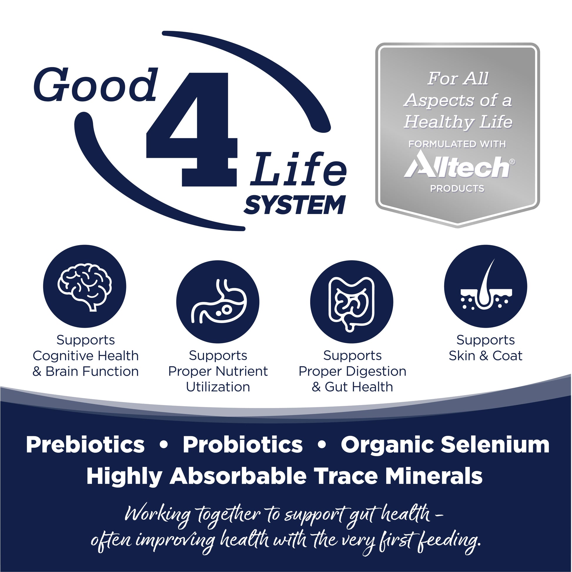 Good 4 Life: Our proprietary Good 4 Life system includes 4 key ingredients that work together to support gut health and the well-being of your pet.