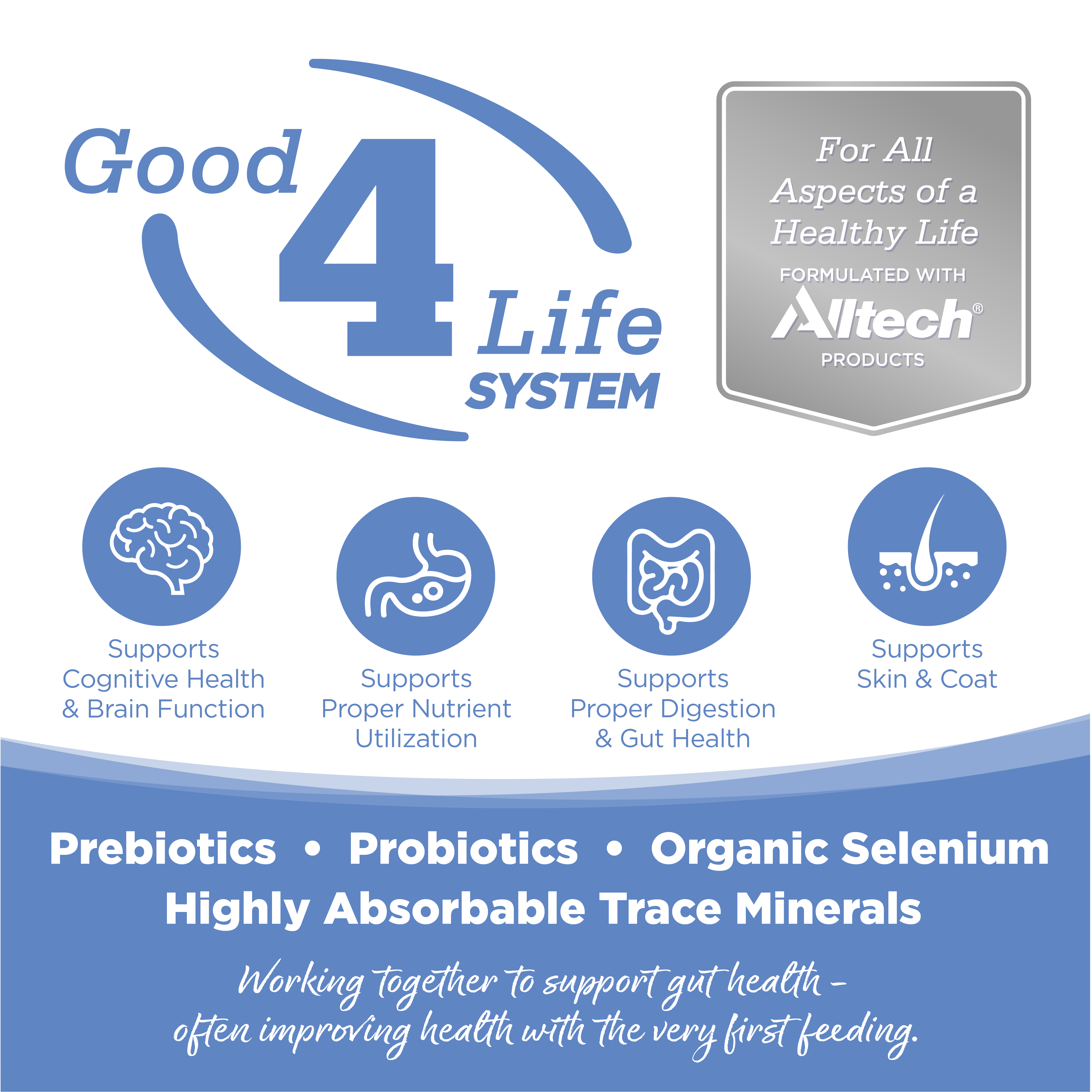 Good 4 Life: Our proprietary Good 4 Life system includes 4 key ingredients that work together to support gut health and the well-being of your pet.