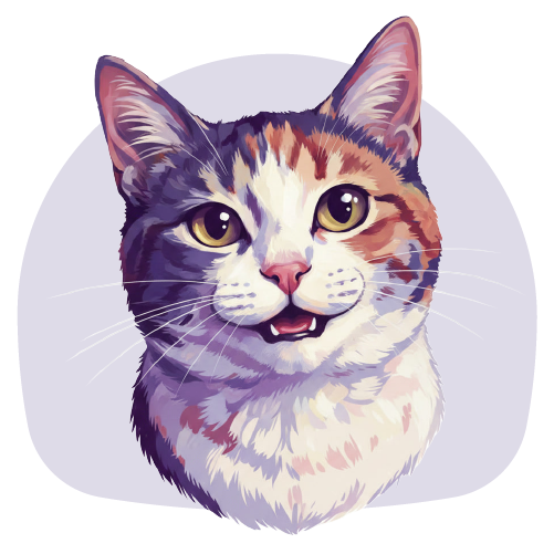 Illustration of a cat's head on a light purple background