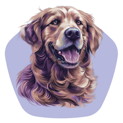 Illustration of a dog's head on a purple background