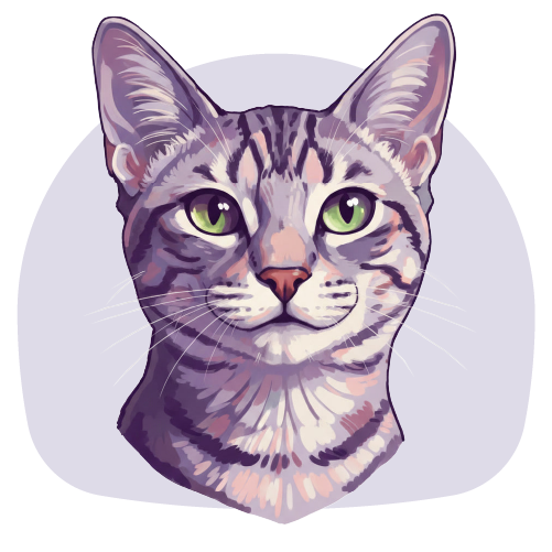 Illustration of a cat's head on a light purple background