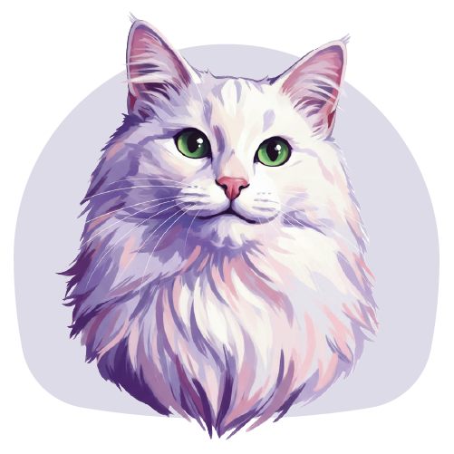Illustration of a cat's head on a light purple background