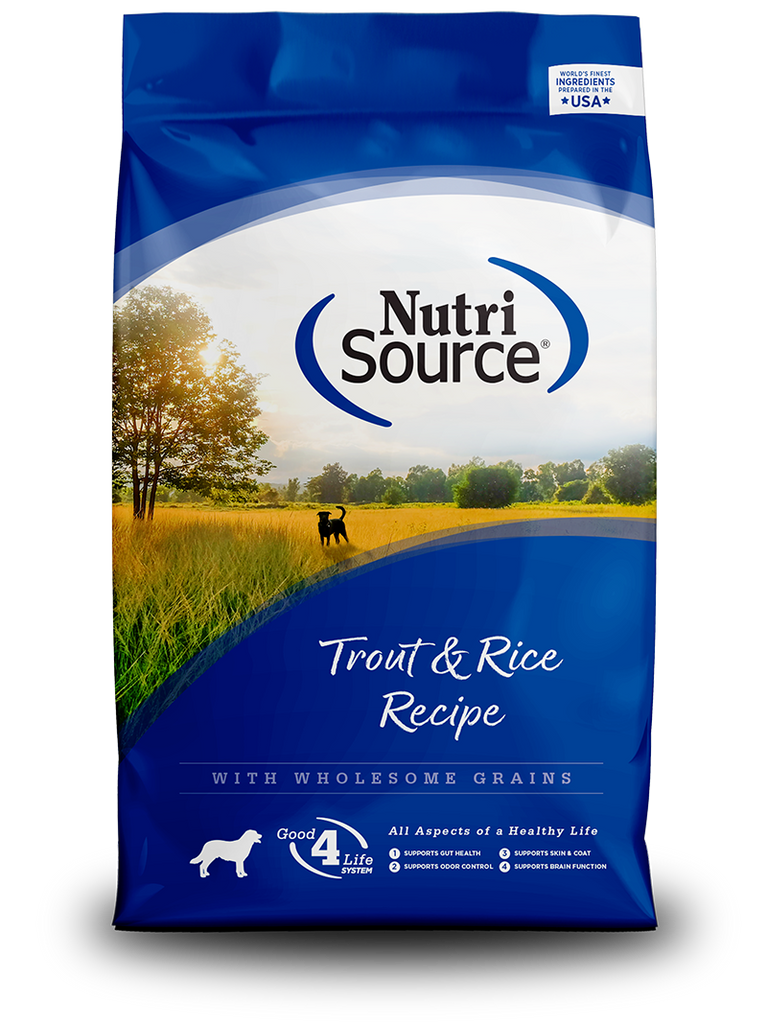 Trout and rice dog food sale